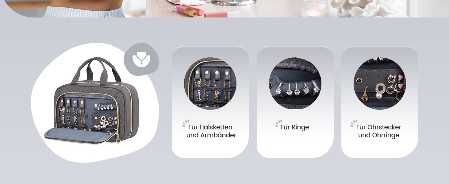 Чоловіча/Жіноча косметичка OVEVOOK водонепроникна для підвішування з гачками, велика з відділенням для прикрас (Сірий, M-Update)