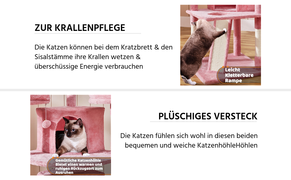 Кігтеточка-комплекс Yaheetech для котів 174 см з 3 платформами, ігровий будиночок, рожевий