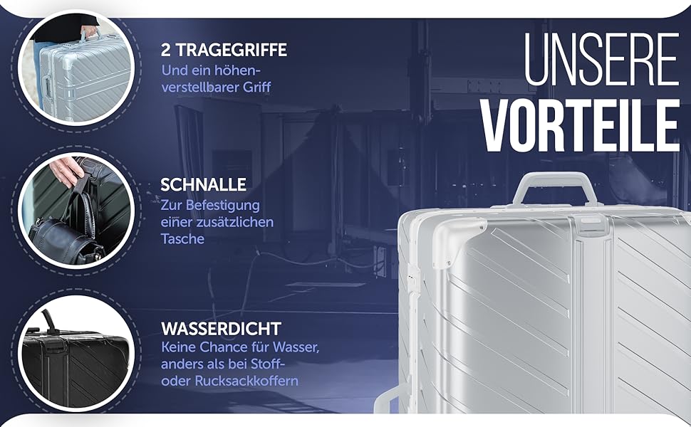 LETTOO Hartschalenkoffer середній 72L з алюмінієвим каркасом | Валіза-тролей з міцним корпусом та кріпленням для сумок [ВОДОНЕПРОНИКНА] Захист кутів (Срібний, валіза-тролей 24 дюймів)