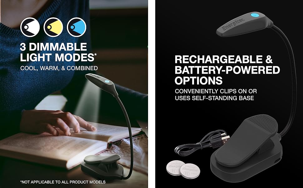 Ліхтарик для читання Energizer LED з кліпсою, USB-C, 3 режими, акумуляторна, гнучка, захист для очей