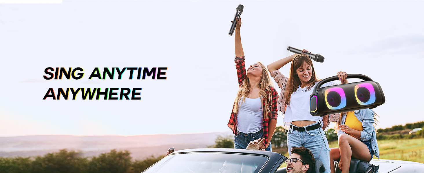 Караоке система JYX з 2 бездротовими мікрофонами, портативна Bluetooth колонка для дорослих та дітей, PA система, підтримка TF картки/USB, AUX вхід, TWS для вечірок (D19-T)
