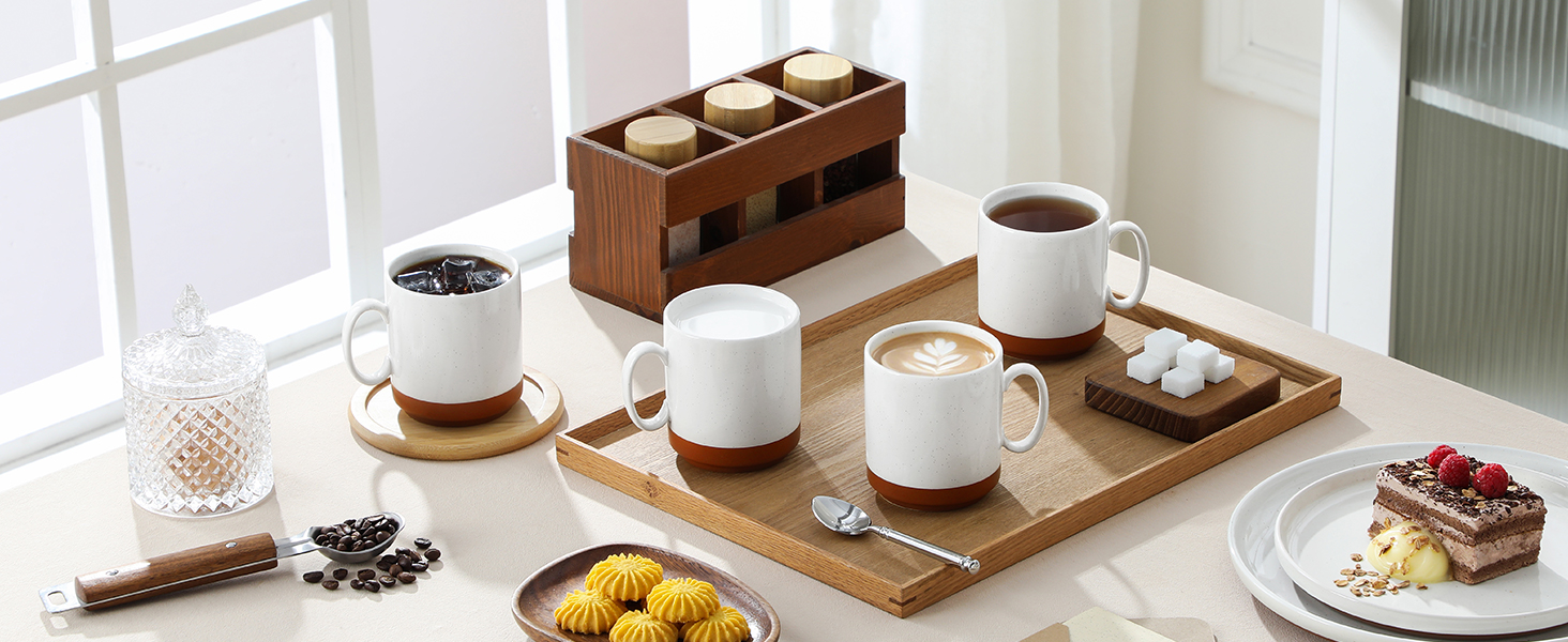 Набір кавових чашок MALACASA TARA Khakiweiß (4 шт.), 350 мл, кераміка, для кави, чаю, соку, лате, капучино, какао, безпечні для миття в посудомийній машині та використання в мікрохвильовці