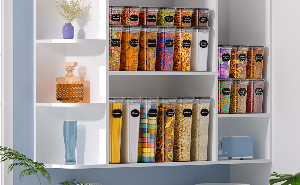 Набори контейнерів для зберігання продуктів з кришкою, 24 шт. Герметичні контейнери для меду, цукру, круп. З ручкою та етикетками