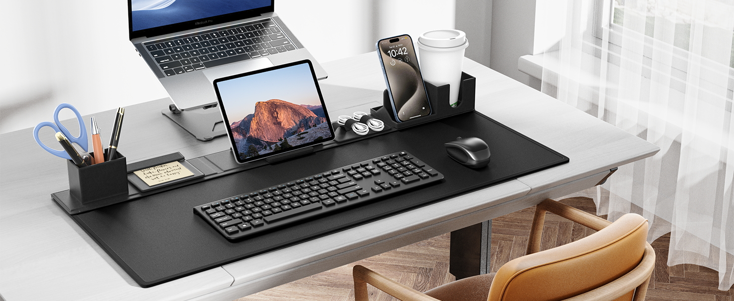 Килимок на стіл KDD 6-в-1 XXL для роботи та ігор, з органайзером, 80x35.5 см, чорний