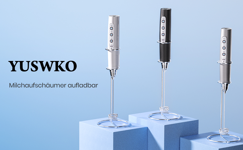 Електричний пінощікач для кави YUSWKO, USB, 3 насадки, 3 швидкості, для лате, капучино, без підставки (срібний)