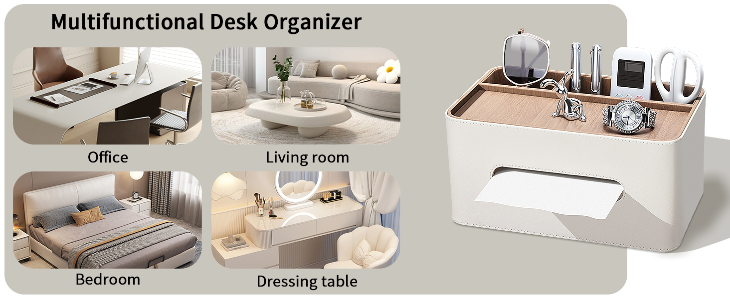 KINGFOM Склянка для серветок з 2 відсіками, з PU шкіри, для дому, офісу, ванної кімнати (Бежева)