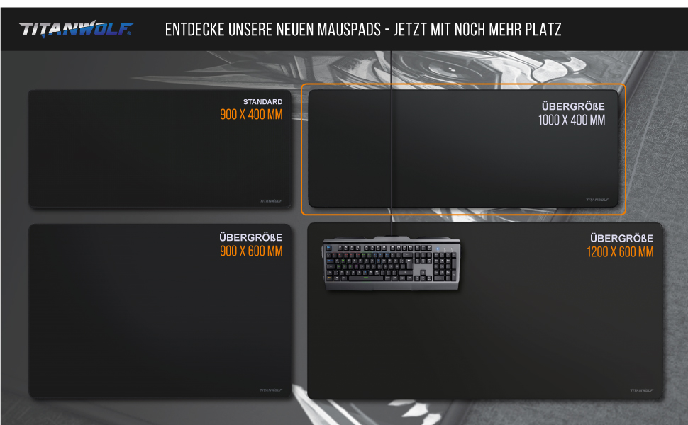 Килимок для миші TITANWOLF XXL Чорний 900 x 400 мм - великий килимок для геймінгу, покращена точність та швидкість