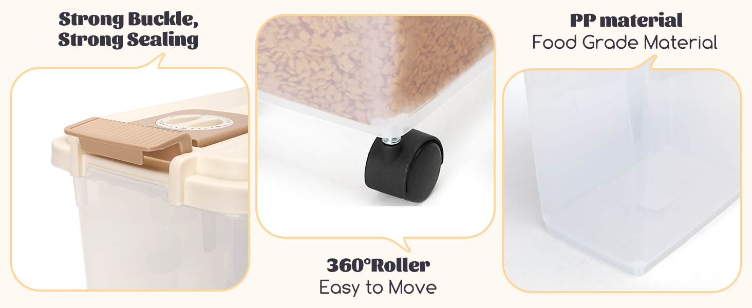 Контейнер для корму для собак та котів Nobleza, 40л, з датою виробництва, з роликами, повітряний, прозорий