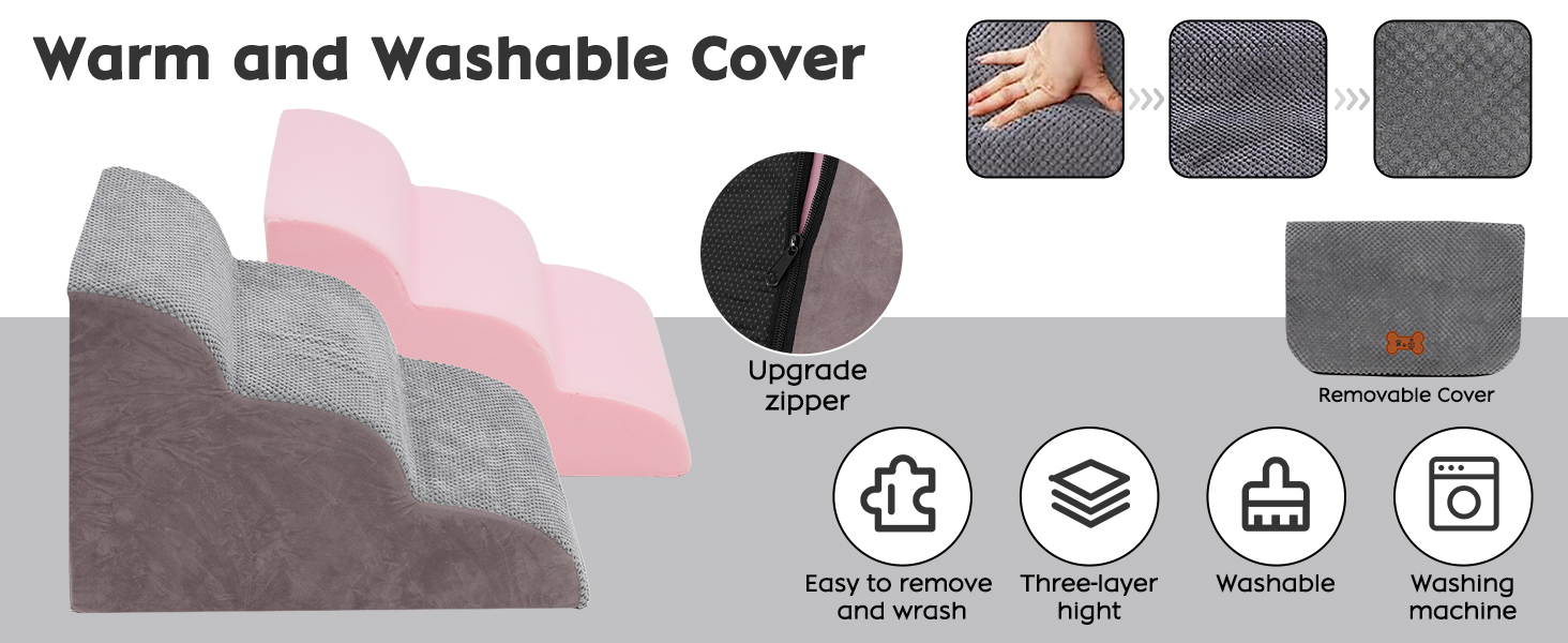 Сходинка для собак маленьких порід, 3 сходинки, для ліжка та дивана, з високощільним губчастим матеріалом, для котів та собак, знімний та пральний чохол, неслизьке дно, 40 см