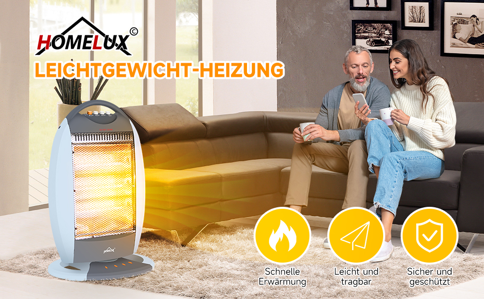Обігрівач Halogen Homelux з 3 режимами нагріву, 1200W, без шуму, захист від перегріву