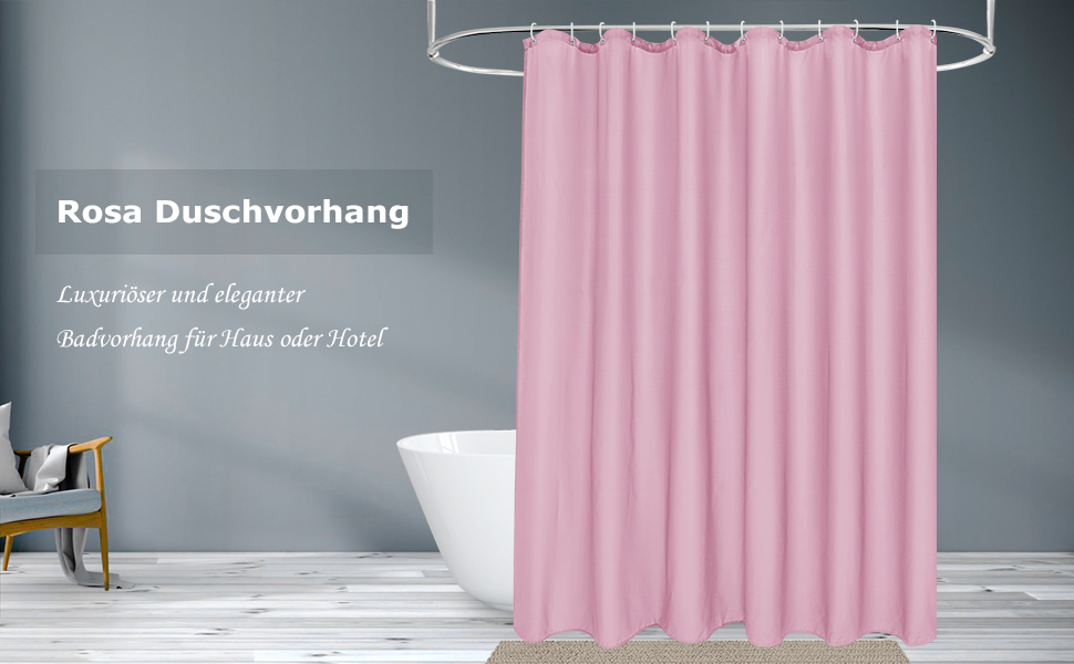 Штора для душу EurCross 180x200 см рожева водонепроникна антигрибкова текстильна, з кільцями (1 шт)