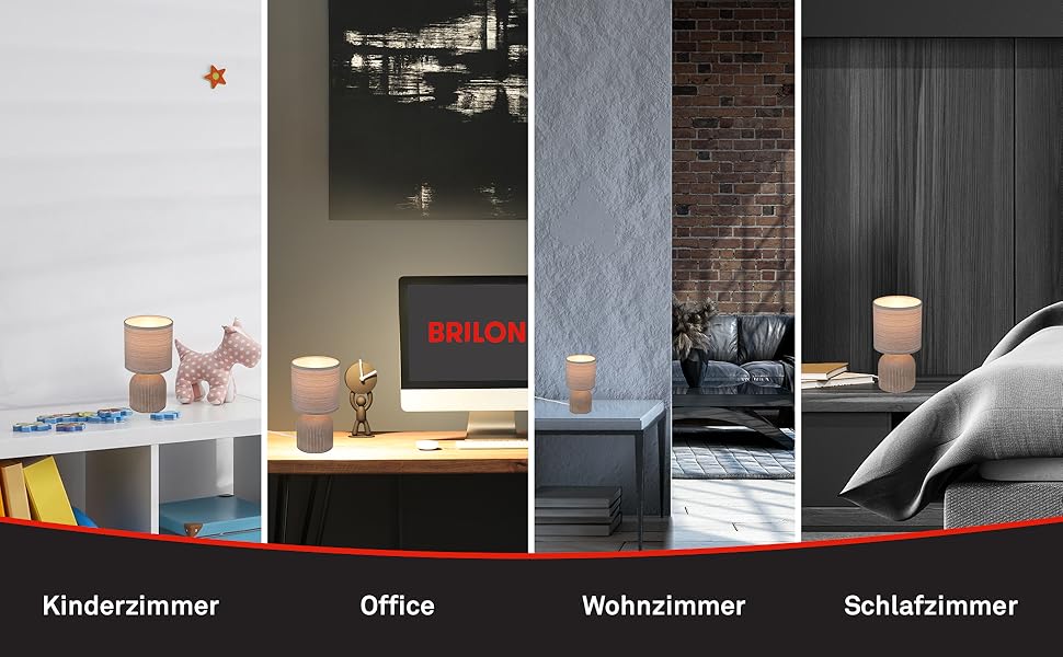 Торшер BRILONER з тканинним абажуром, вимикачем на кабелі, керамічним цоколем, 15x28 см (ДxВ), Колір: Коричневий