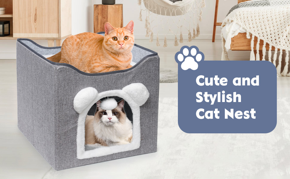 Складане будиночок для котів, великий, з когтеточкою та плюшевою кулькою (сірий)