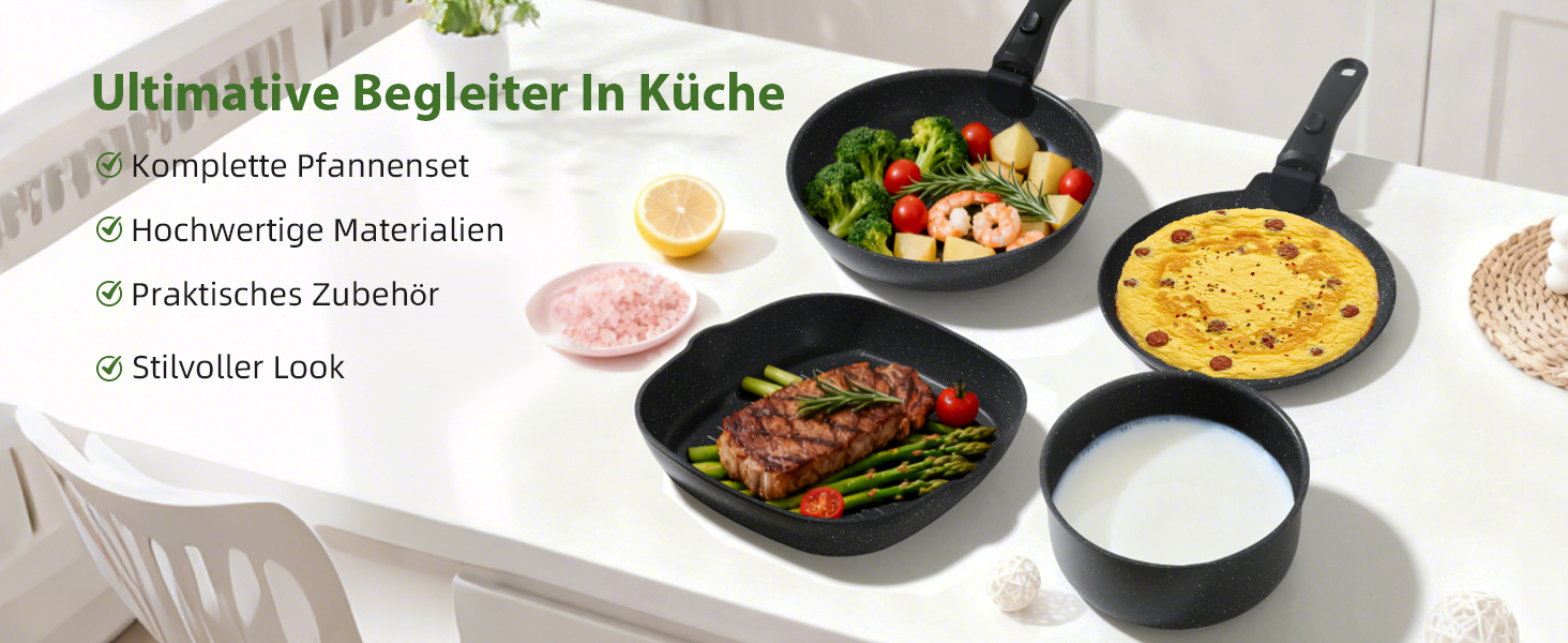 Набір каструль та сковорідок Induktion GMISUM 22 шт. з знімними ручками, для всіх типів плит, чорний
