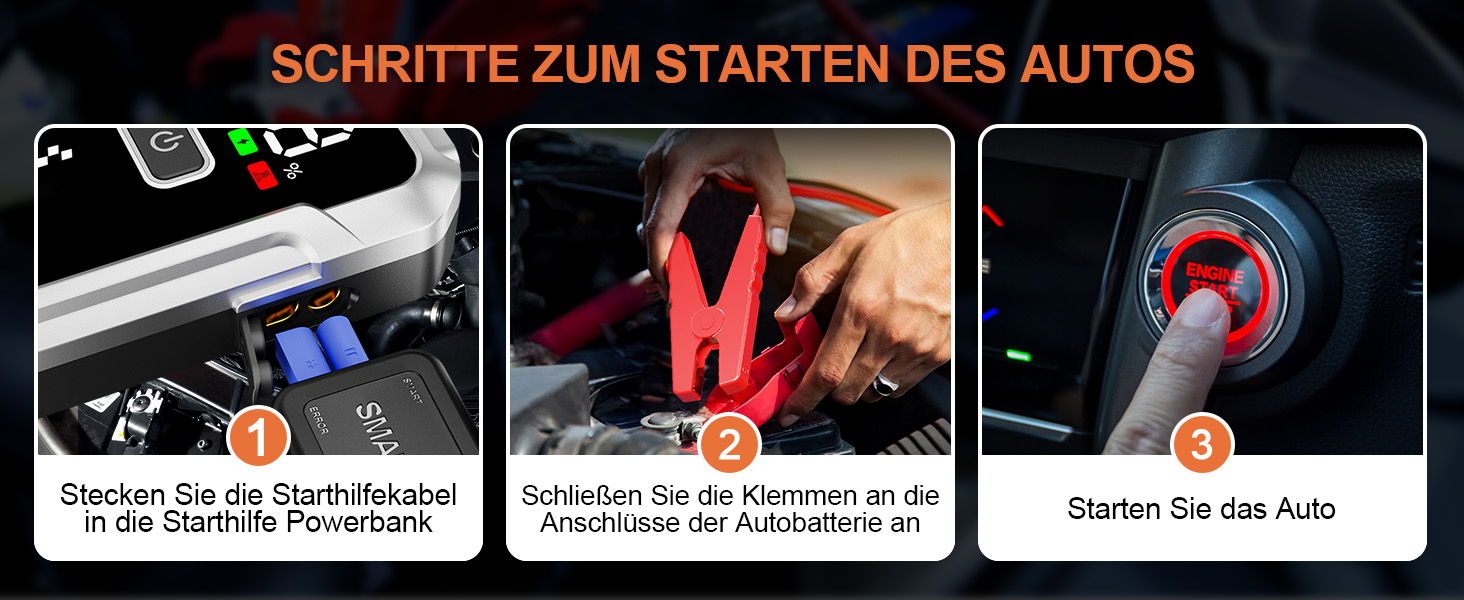 Портативний акумулятор Starthilfe для автомобіля 7000A: Запуск 12V авто, SUV, мотоцикла, газонокосарки. LED дисплей, чорний