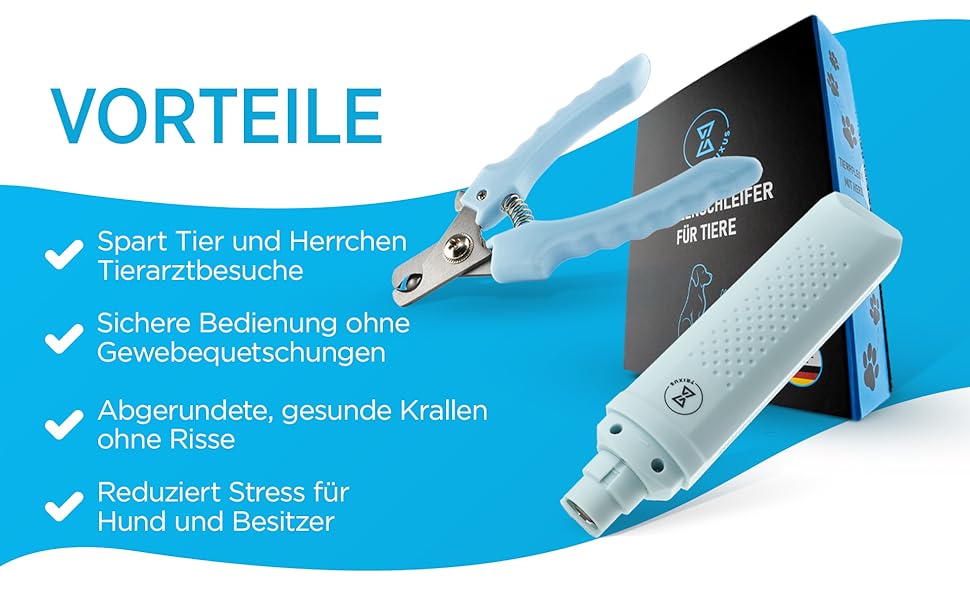 Тріксус - професійний точилка для кігтів собак та котів з ножицями для кігтів | 2 швидкості, LED, безпечний, тихий, потужний | Набір для догляду за кігтями для собак та котів різних розмірів
