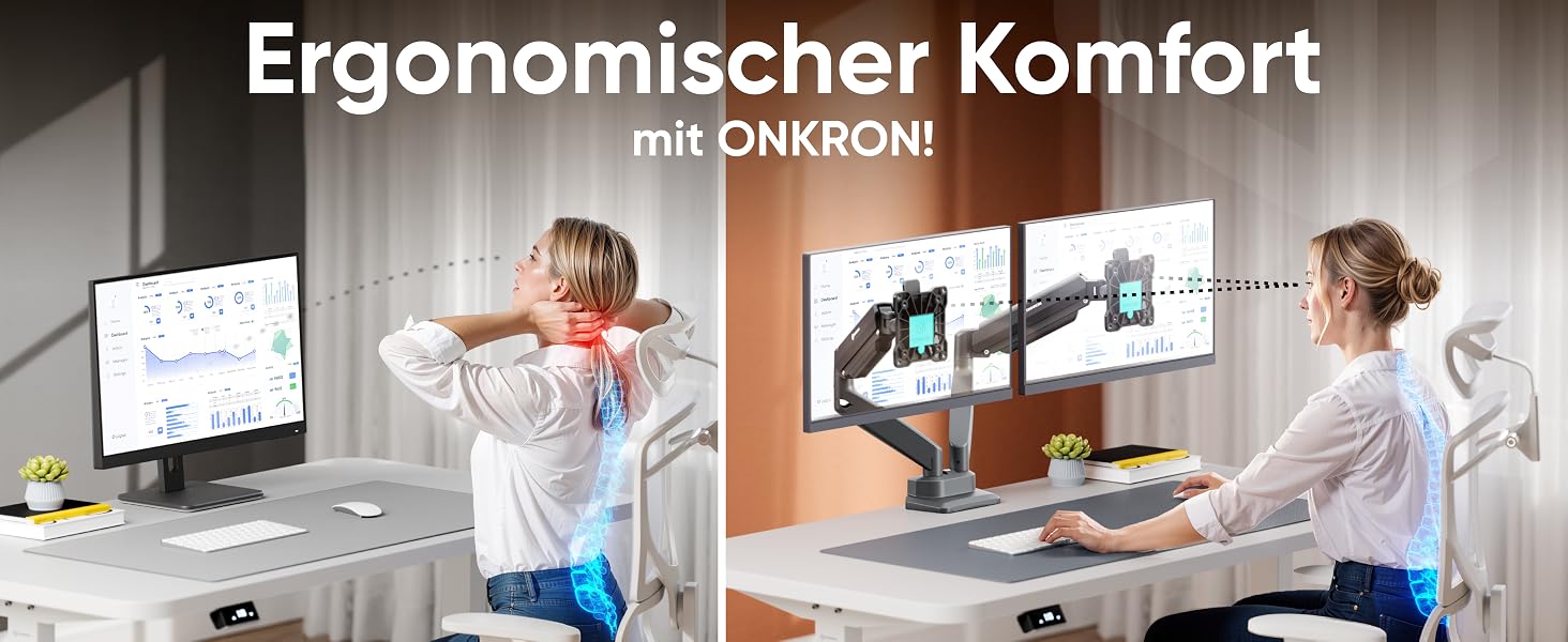 Кронштейн для двох моніторів ONKRON G160-BW (13-32 дюйми), газліфт, білий, VESA 75x75/100x100, навантаження до 10 кг на руку