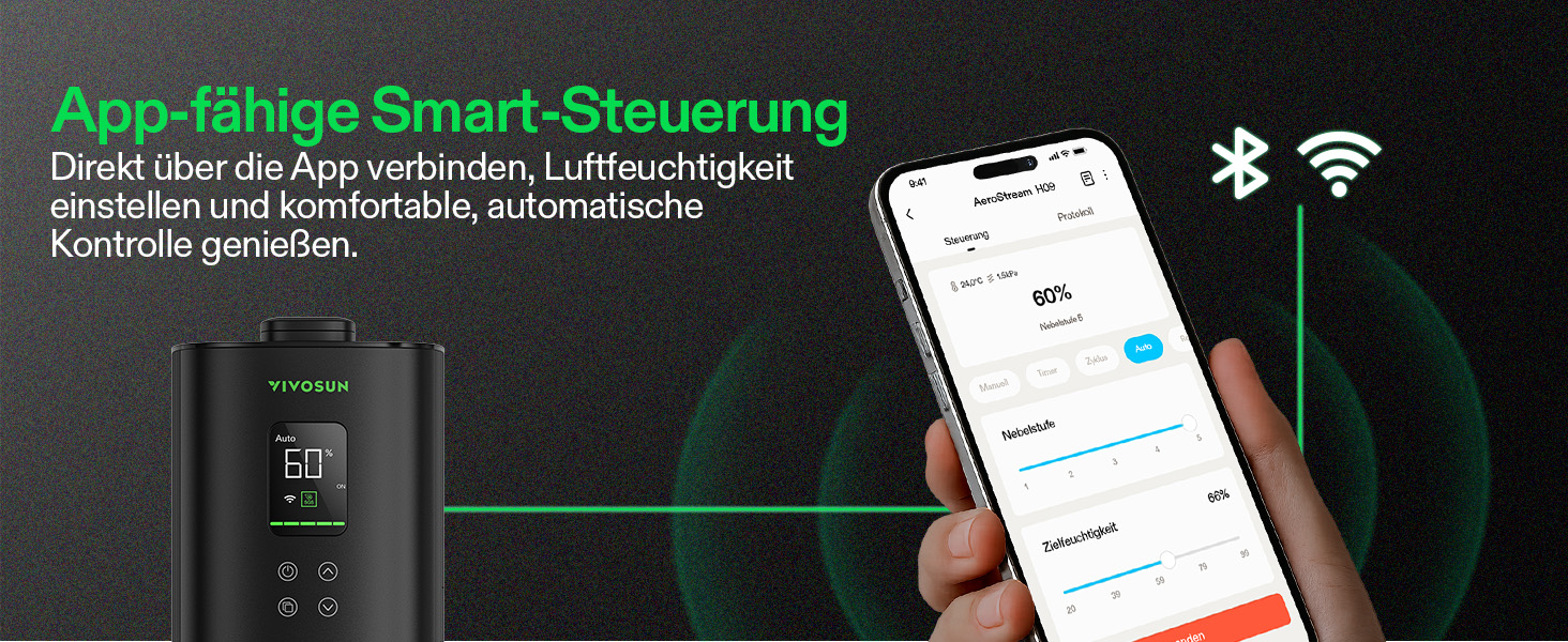 Зволожувач повітря VIVOSUN для рослин, AeroStream H05, 9L, ультразвуковий, тихий (24dB), 360°