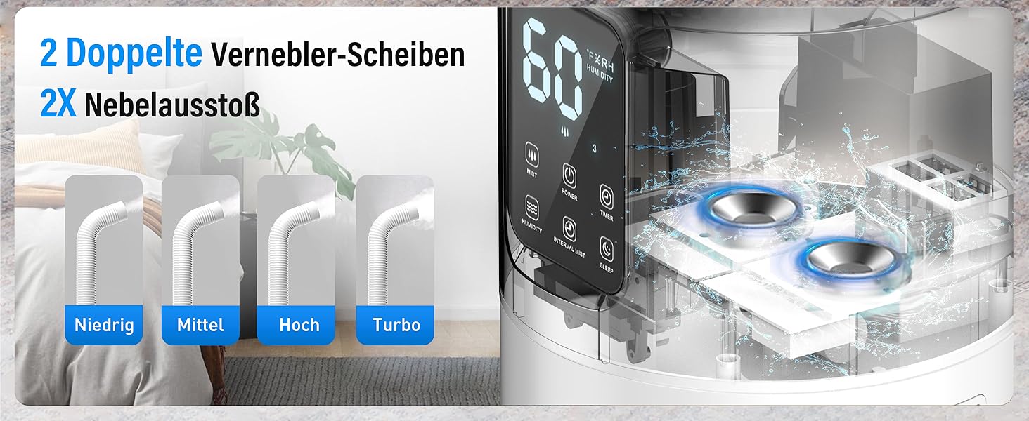 Ультразвуковий зволожувач повітря для великих приміщень 16 л, верхній залив, тихий, 1000 мл/год, до 100 м², з прохолодним туманом та аромадіфузором, для дитячої кімнати, офісу, рослин, білий