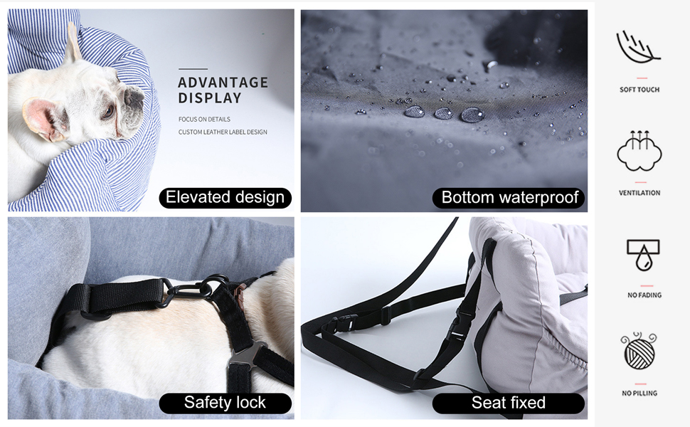 Автокрісло для собак PETCUTE - зручне, миється, з кишенею та страхувальним ремінцем, сірого кольору