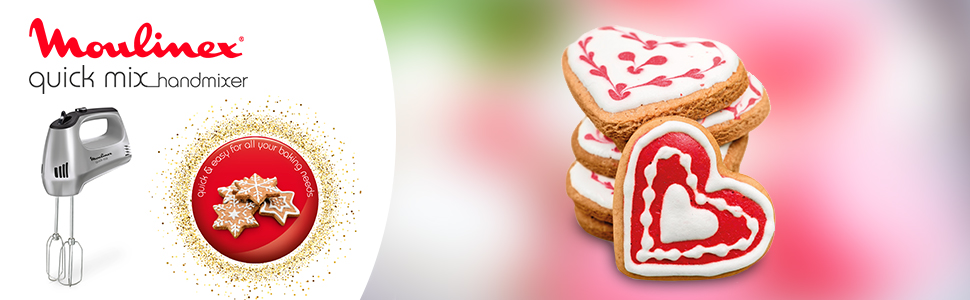 Міксер ручний Moulinex Quickmix HM3108, 300 Вт, 5 швидкостей, 2 насадки, нержавіюча сталь, чорний