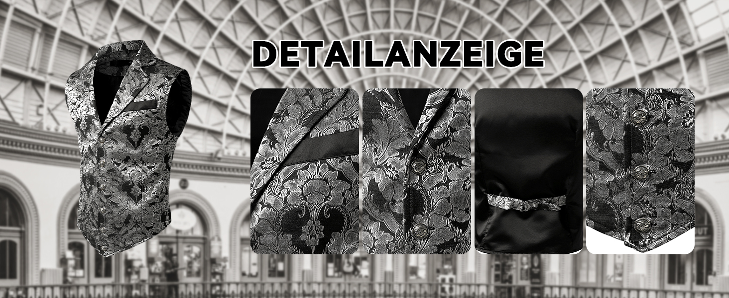 Чоловічий вікторіанський костюмний жилет VATPAVE у стилі стимпанк, готика, чорний