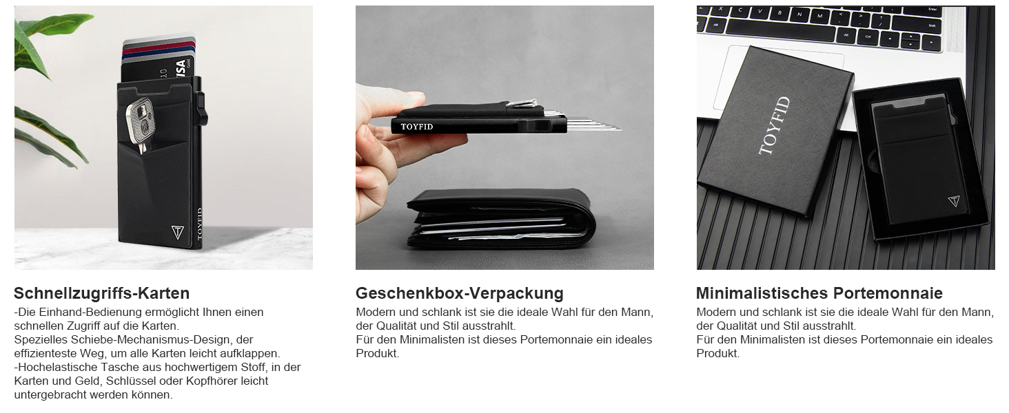 RFID-захисний картхолдер Pop-up: тонкий гаманець з відділенням для монет (1 шт., чорний)