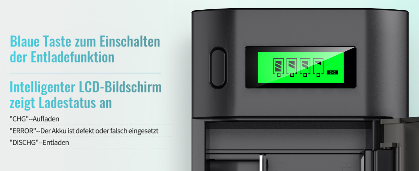 Інтелектуальний зарядний пристрій BONAI для акумуляторів AA/AAA/SC/C/D NI-MH з LCD дисплеєм та функцією розряду, універсальний, швидка зарядка
