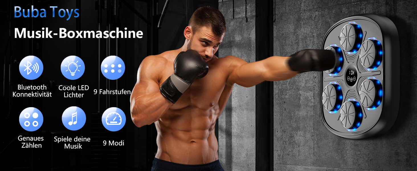 Buba Toys Bluetooth Punching Bag Machine with LED Lights - Rechargeable Wall-Mounted Smart Boxing Trainer for Reflex & Coordination