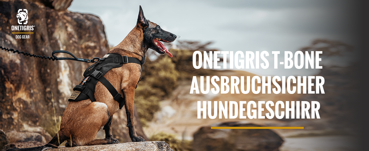 Шлейка для собак OneTigris T-Bone, тактична, з двома ручками, чорна, M (14-27 кг)