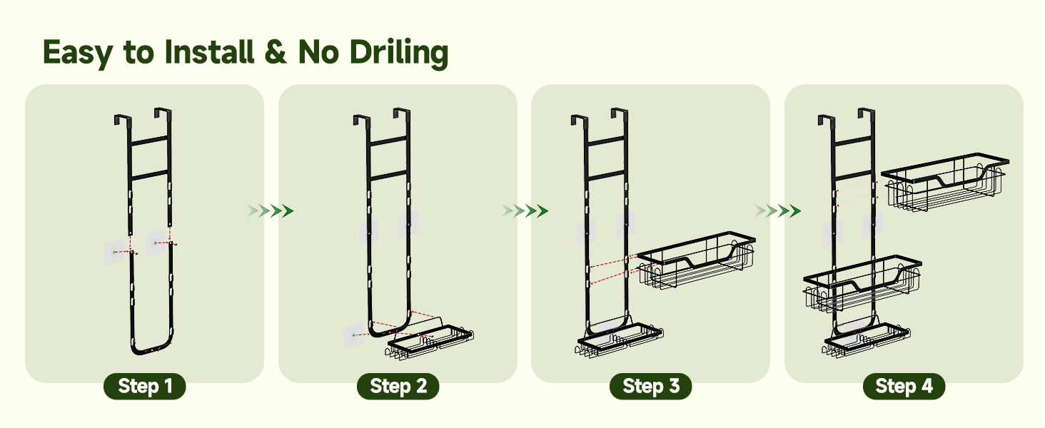 Поличка для душу без свердління, чорна, настінна, для скляних дверей, з 3 кошиками для шампуню та гелю для душу, стильна модель A
