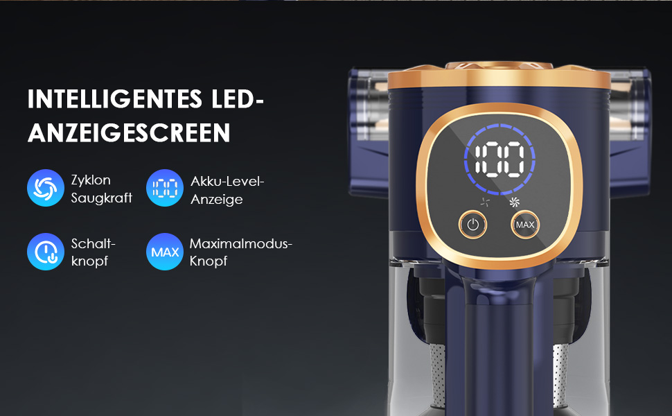 Бездротовий акумуляторний пилосос Vortisys - ручний, 350W, 45KPa, 55 хв роботи, 5-в-1 фільтрація, щітка проти ковтунів, для твердих поверхонь, килимів, шерсті тварин, темно-синій