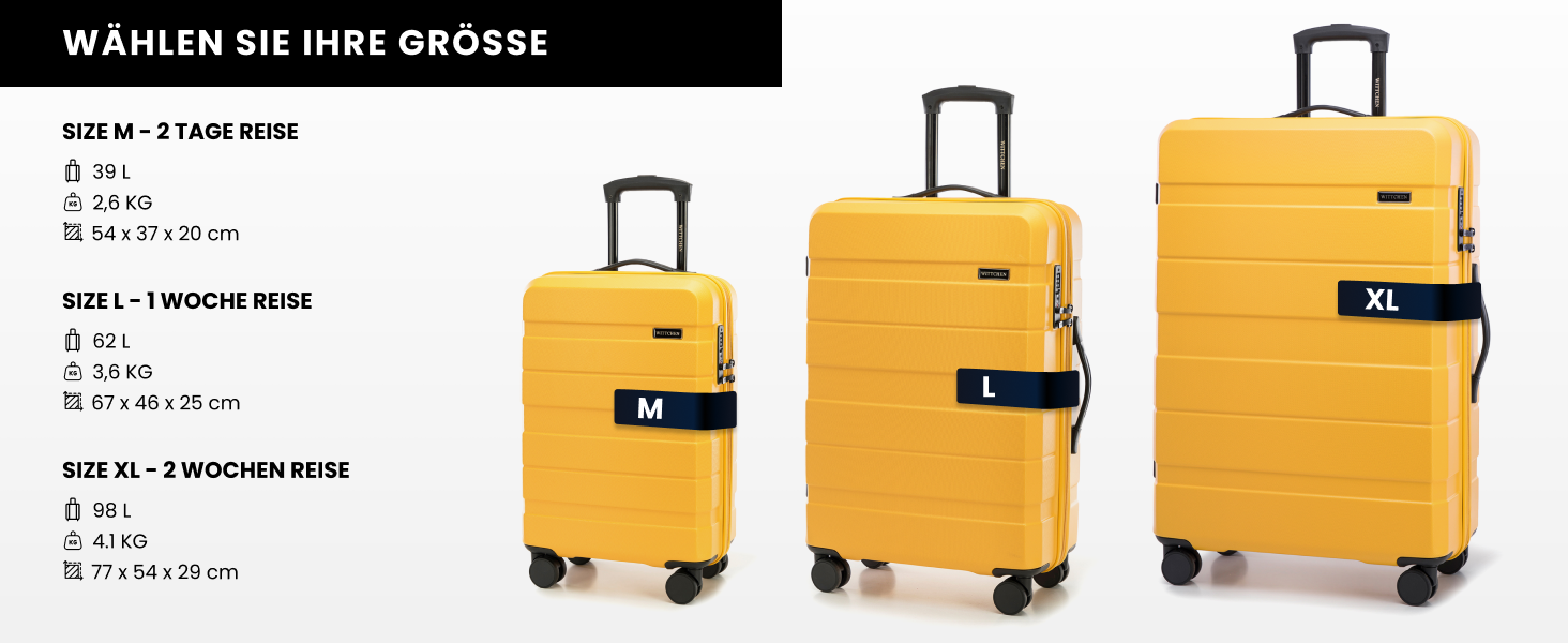 Набір валіз WITTCHEN COMODO Line: 4 шт. з ABS, телескопічний ручка, TSA-замок, 4 колеса, жовтий