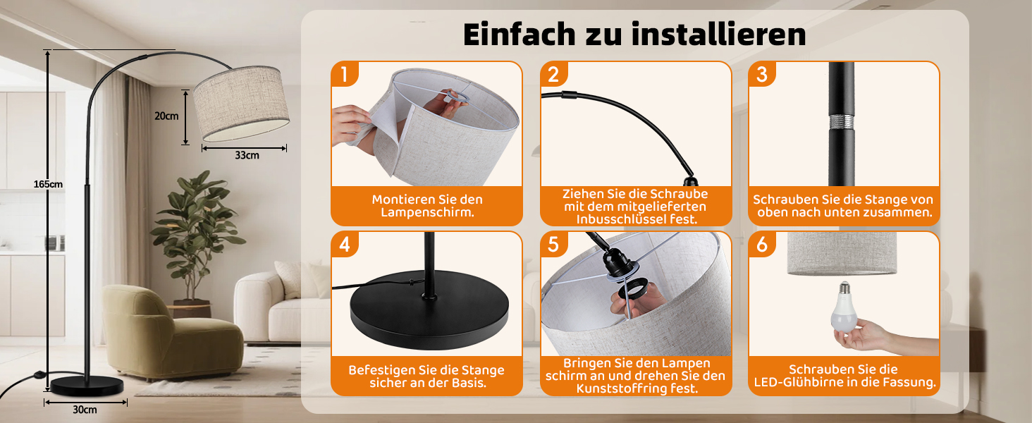 Стійка лампа для вітальні з 3 режимами кольору, 12W, LED, з абажуром з льону, вимикач на ніжці, диммер. Підходить для спальні, читання, офісу та інших приміщень.