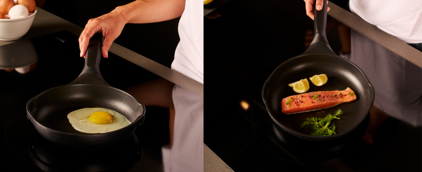 Набір сковорідок Stone&Stone (4 шт.) 20-24-28-32 см | Антипригарне покриття, для індукції та газу | Професійні сковороди з німецьким покриттям + 4 кришки, 4 аксесуари, без PFAS