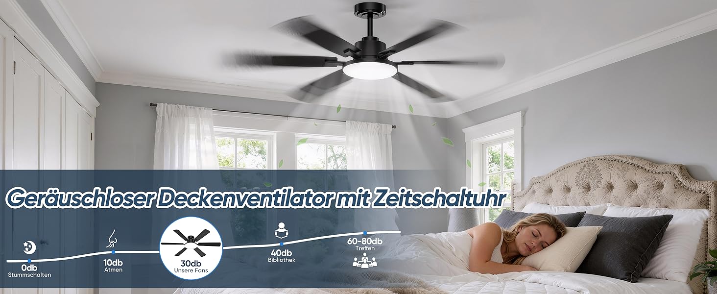 Стеляний вентилятор з підсвіткою 132см, 6 лопатей, з пультом керування, тихий DC-двигун, 6 швидкостей, 3CCT, регульоване LED-підсвітлення, двосторонні лопаті для спальні/вітальні