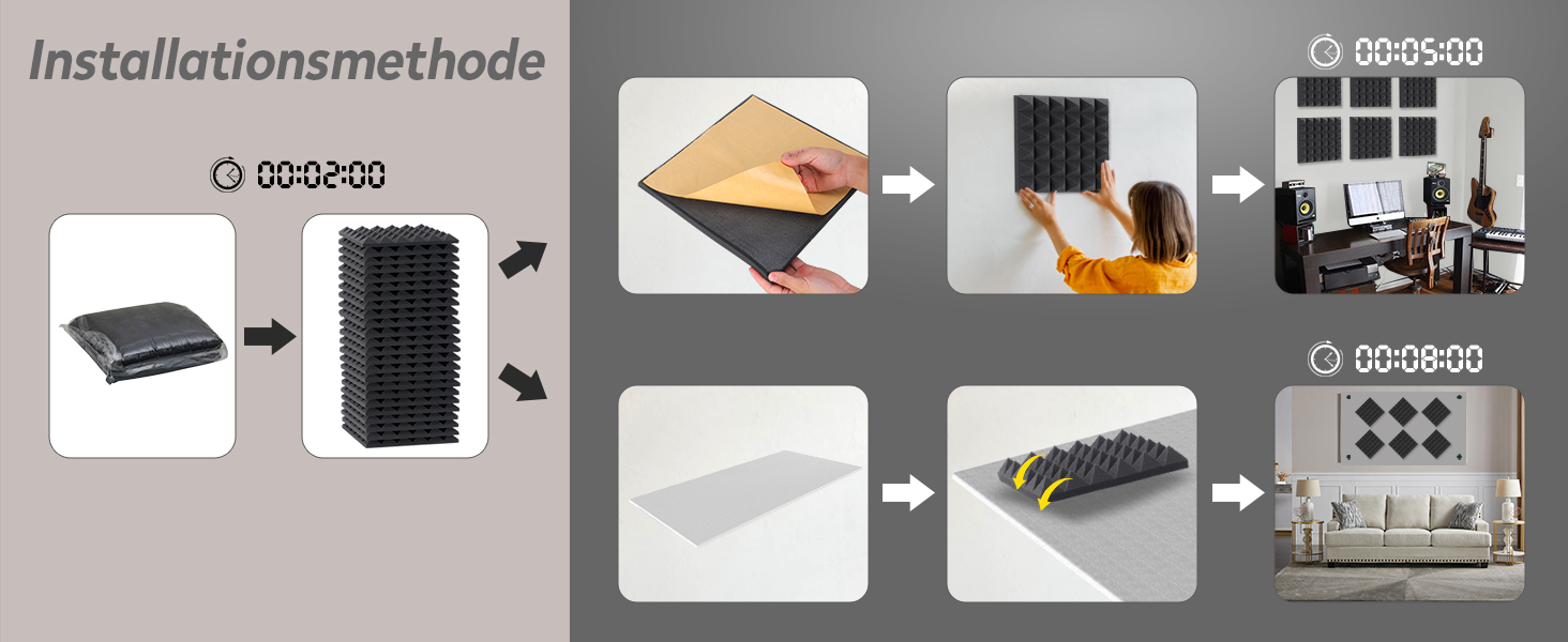 Акустичний пірамідний поролон самоклеящийся для звукоізоляції, 24 шт, чорний, 30x30x5 см — панелі для студії, офісу та дому