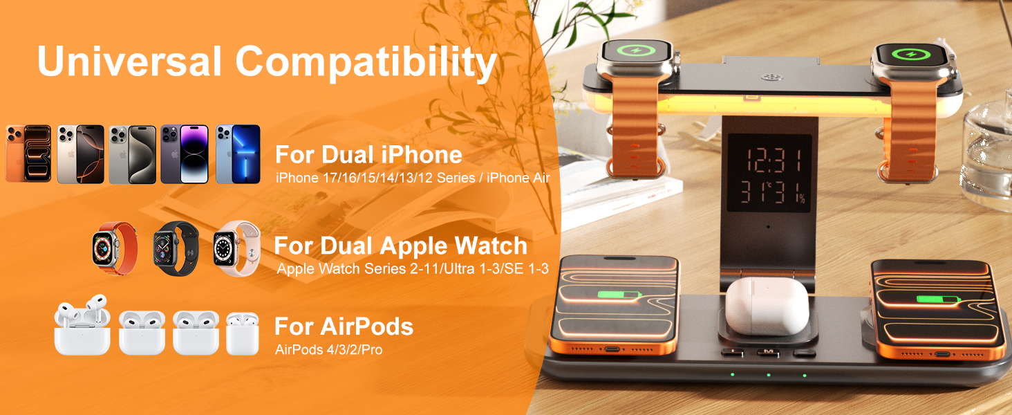 Універсальна зарядна станція 7-в-1 для Apple Watch та декількох пристроїв, матово-чорна