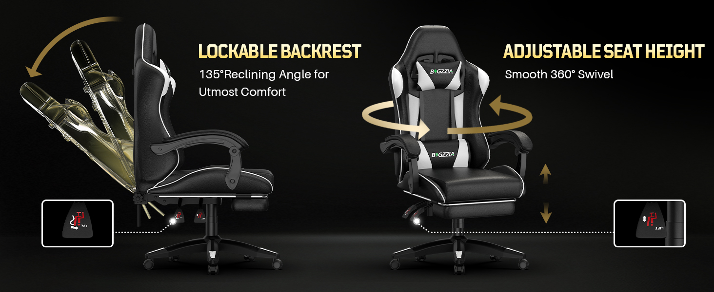 Ігрове крісло Bigzzia Ergonomic Gaming Stuhl з підніжкою та функцією масажу, біле