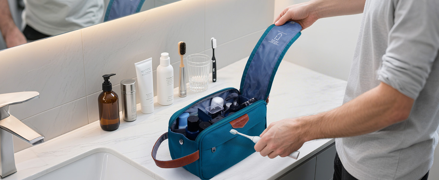Чоловіча дорожня косметичка ECOHUB, водонепроникна, з великим відділенням та відділенням для мокрого одягу, з переробленого PET, з двома блискавками, чорна