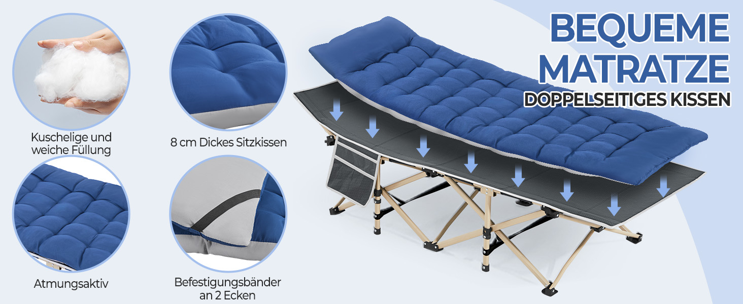 Ліжко похідне Yaheetech з матрацом, складне, для гостей, 191x67 см, до 150 кг, сіре/чорне (синьо-сіре)