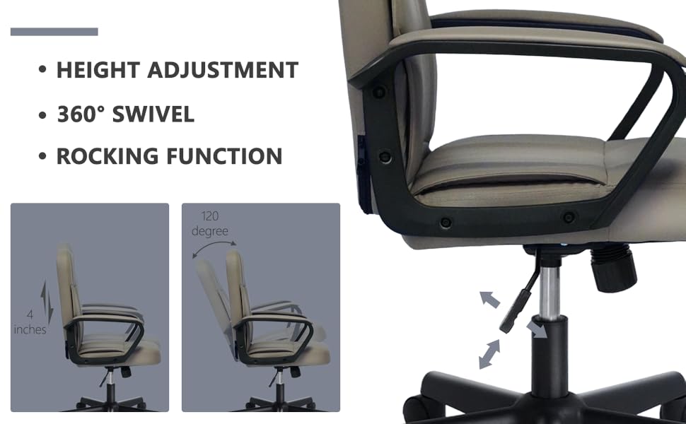 Офісне крісло MIXASTEP з PU-шкірою, регульована висота, поворотне, з підлокітниками, 360° коліщатка, для роботи, навчання, геймінгу (колір шампань)