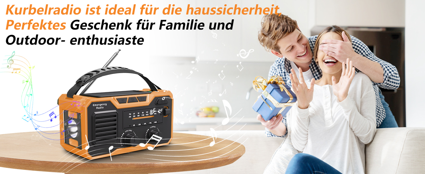 Радіо-зарядний пристрій Kurbelradio на 27000mAh з сонячною панеллю, FM/AM, Bluetooth 5.3, SOS-сигналом, компасом та ліхтариком для надзвичайних ситуацій та виживання на природі (зелений, оранжевий)