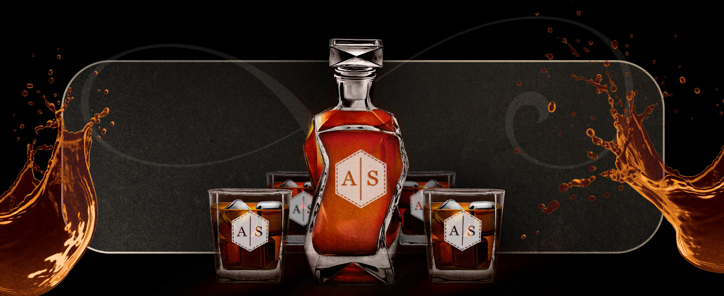 Maverton Whiskey Decanter + Set of 4/6 Whiskey Glasses with Engraving - 700ml Whiskey Decanter - Perfect for Christmas - Birthday Gift for Men - Congratulations