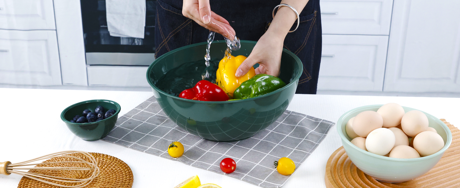 Набір міксерських чаш BoxedHome (12 шт.) з кришками, зелений. Зручні, багаторазові, неслизькі миски для салатів та змішування, з кришками, з пластику. Ідеально для кухні.