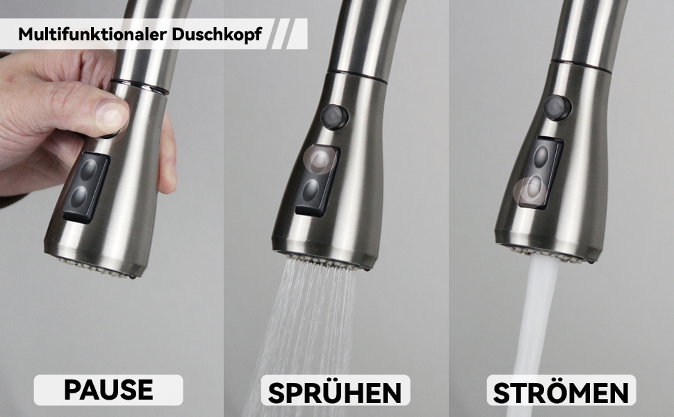 Чорний кухонний змішувач SEMANEY з витяжною лійкою, 3 функції, поворотний на 360°, з нержавіючої сталі (щіткова обробка)