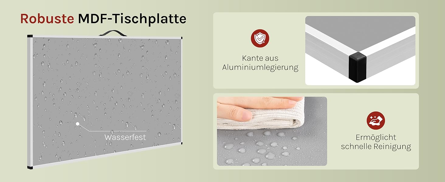 Складаний стіл Woltu для кемпінгу та відпочинку на природі 100x60 см, регульована висота, алюмінієвий і MDF, сірий