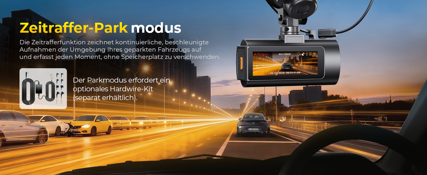Автомобільний відеореєстратор GKU D600ProMax 4K Ultra HD з передньою та задньою камерами, сенсором STARVIS 2, WiFi 6 та карткою пам'яті SD