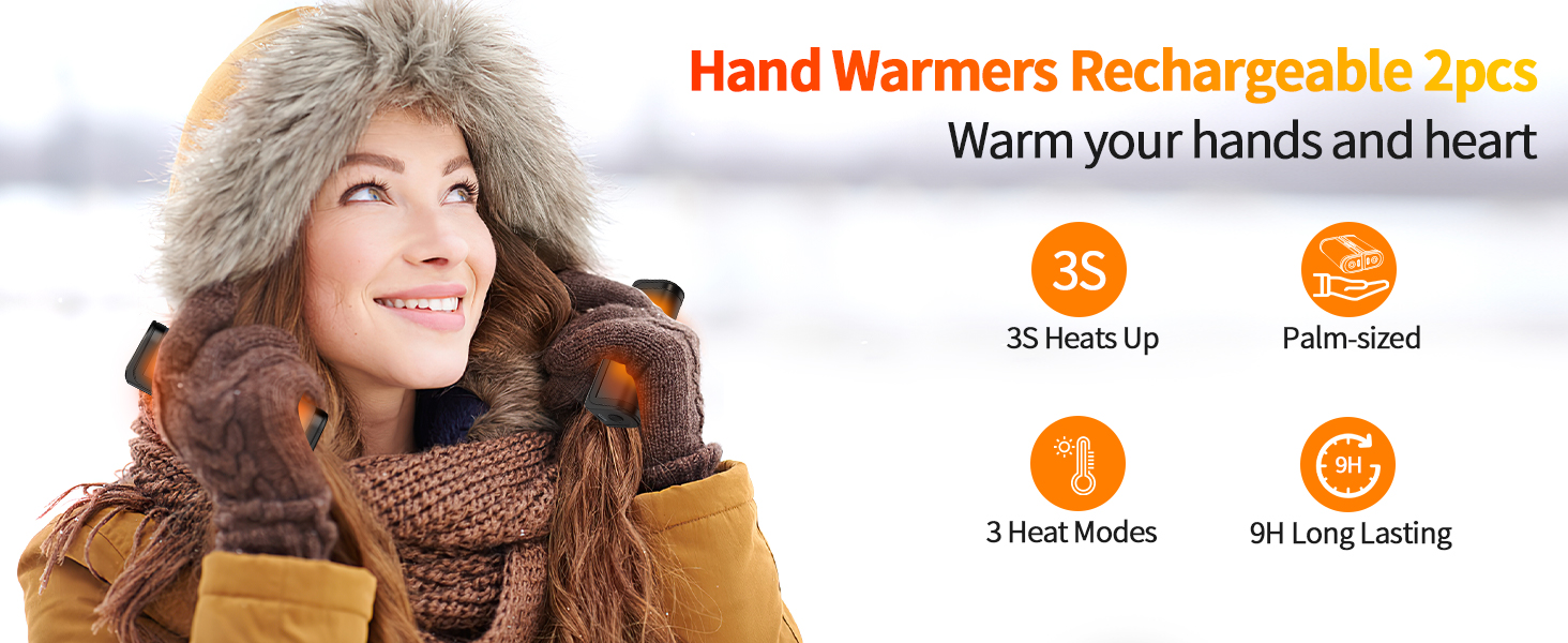 Електричні грілки для рук 2 шт. - USB, багаторазові, 3 режими нагріву, для дітей та жінок (сірий)