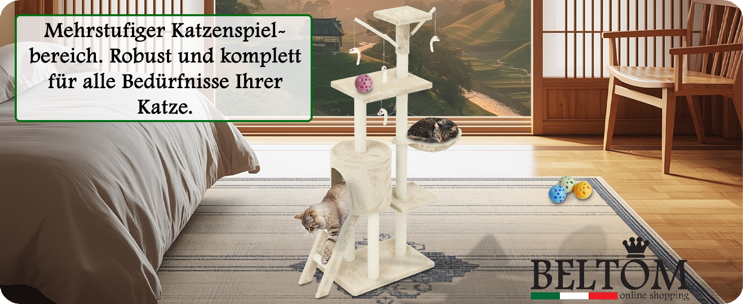 Дерев'яний кігтеточка для котів Beltom® Kratzbaum 140 см, ігровий комплекс, бежевий